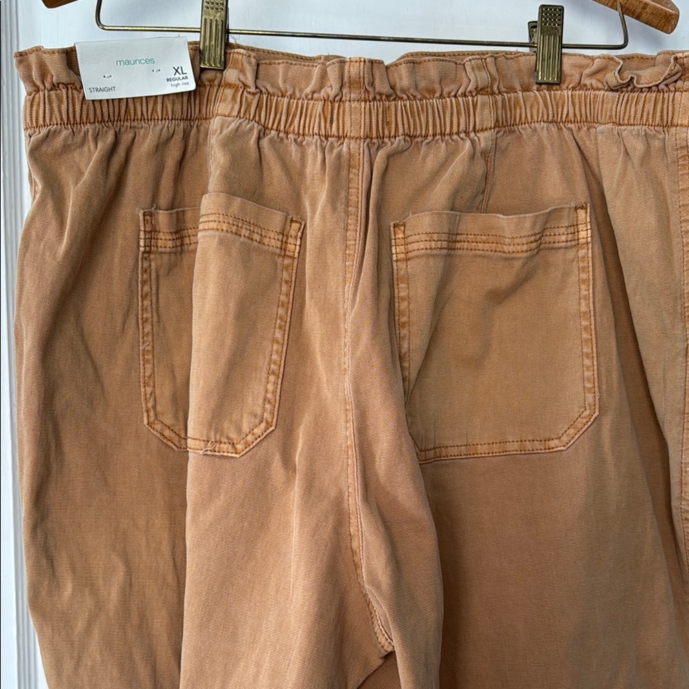 Women's Tan Cargo Pants with Paperbag Waist - Picture 3 of 5